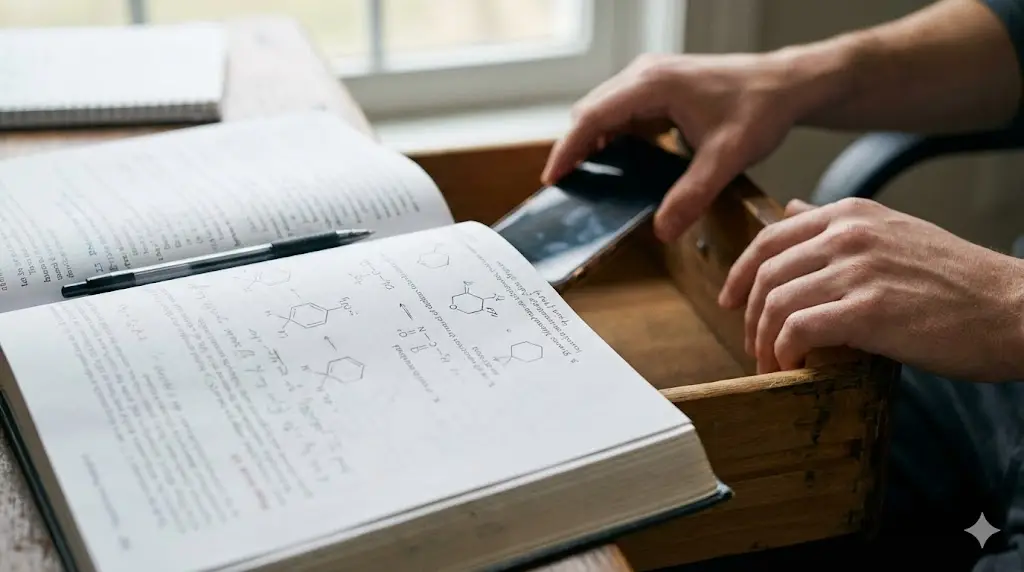 Student putting smartphone in a drawer to avoid distractions and stay focused while studying.