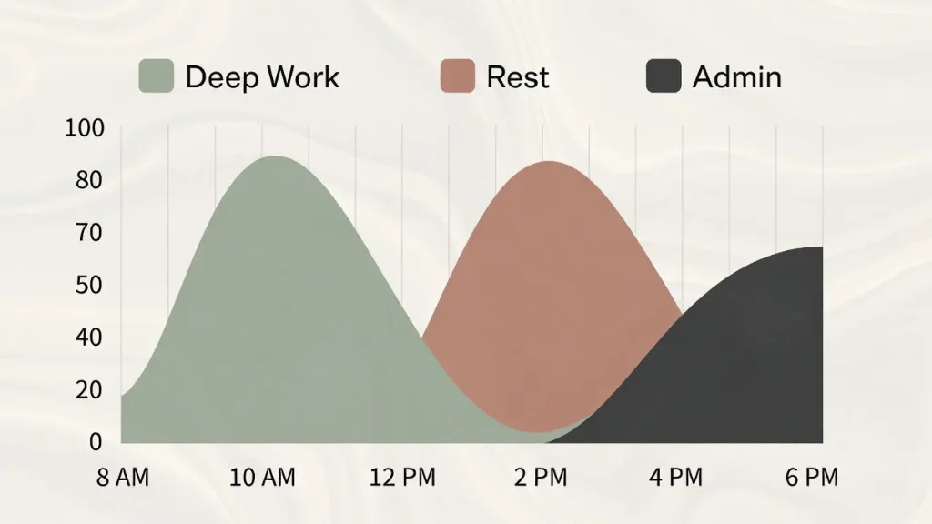 Infographic showing energy levels during a remote work routine.