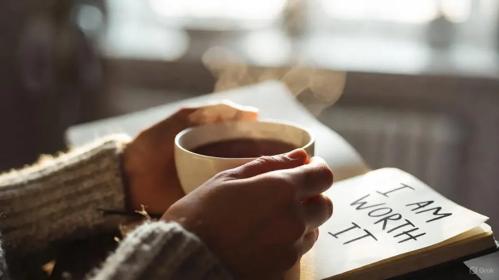 Notebook with affirmation about self-worth and salary negotiation.