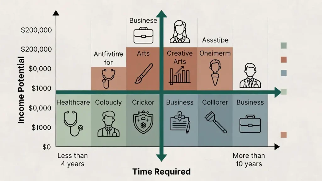 Chart comparing effort versus income for various side hustle ideas.