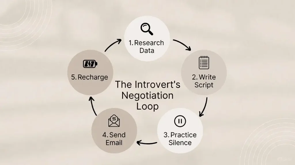 Infographic showing the 5 steps of salary negotiation for introverts.