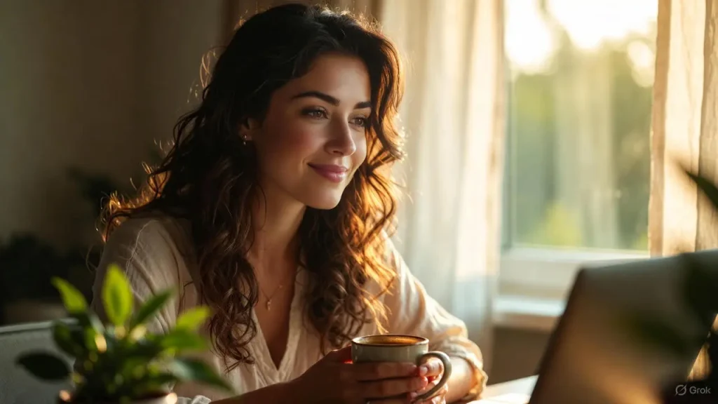 A woman practicing work life balance in a high pressure career by taking a peaceful break.