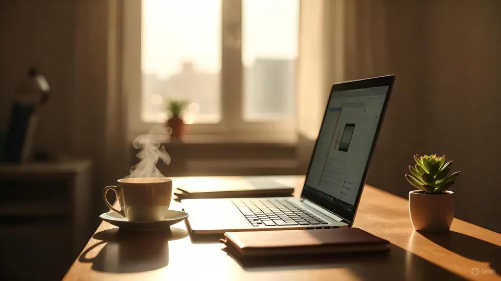 Organized desk setup showing essential productivity tools for entrepreneurs.