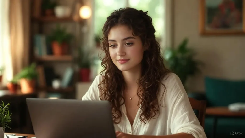 A calm introvert preparing for salary negotiation strategies on a laptop.