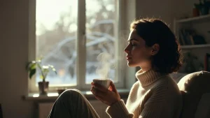 Person enjoying a peaceful morning during a dopamine detox.