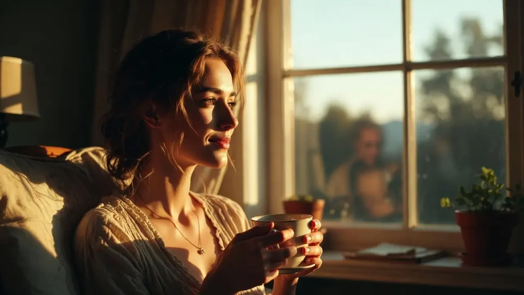 Woman looking peaceful and relieved after learning how to say no without guilt.