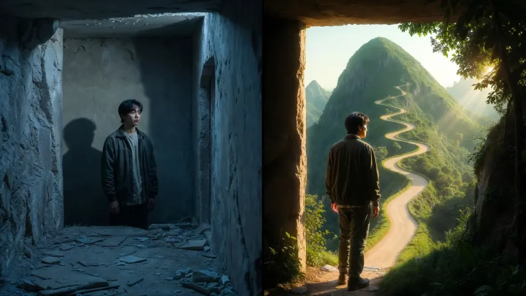 Growth Mindset vs Fixed Mindset comparison showing a dead end versus a path to success.